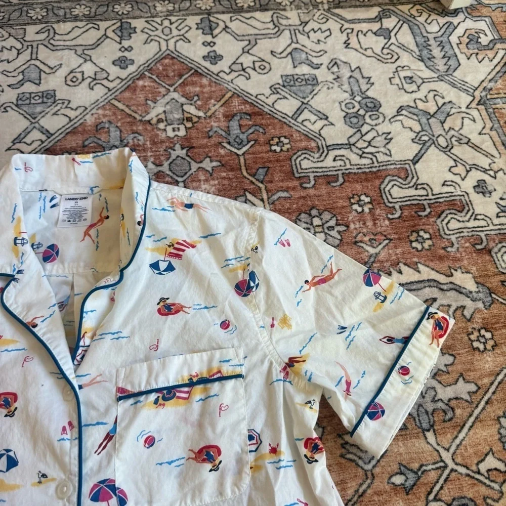 Lands’ End Cotton Beach Print Button Down Shirt – Size XS (2-4) - Picture 4 of 6